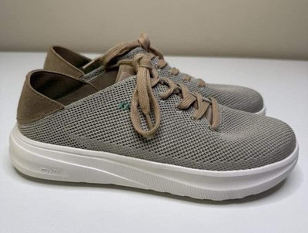 Mykos Winona Travel Sneaker Womens 8 Sand Knit Suede Heel Low Lace Up Shoe